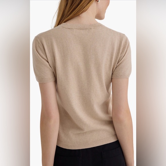 Bella Dahl Crew Knit Top Beige Cotton Cashmere Blend Short Sleeve Sweater L NWT